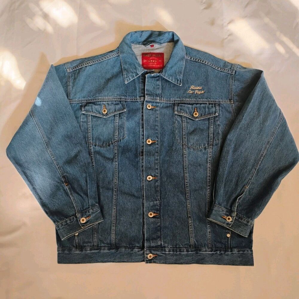 Vintage Riviera Blues Las Vegas Casino Denim Jacket Mens XL Embroidered 90s Y2K - Picture 2 of 15